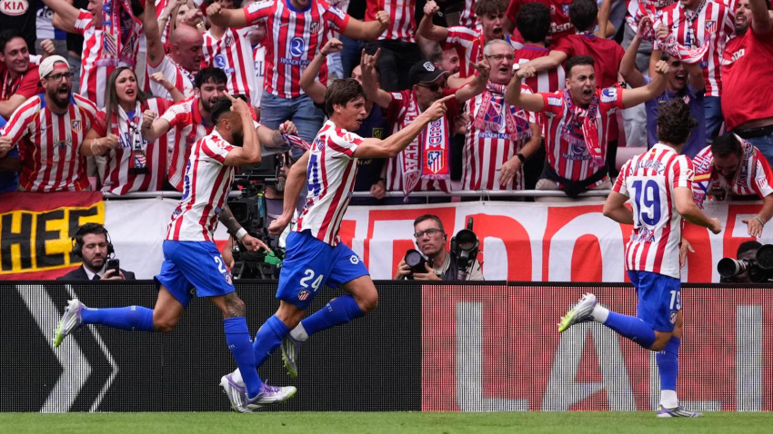 Le Normand celebre el 1-0 del Atlético contra el Real Madrid