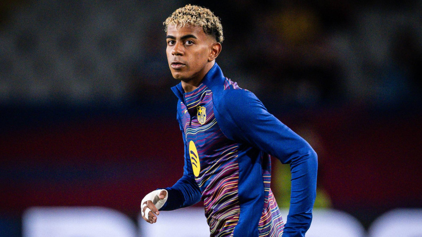 Lamine Yamal, antes de un partido del Barcelona