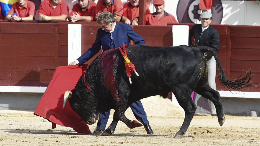 Curro Vázquez durante la faena de muleta a su novillo de Garcigrande