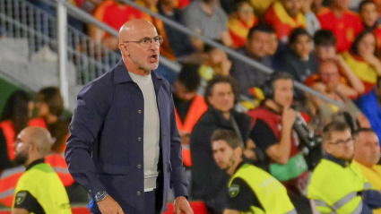 Luis de la Fuente da instrucciones a los jugadores de la selección española contra Georgia