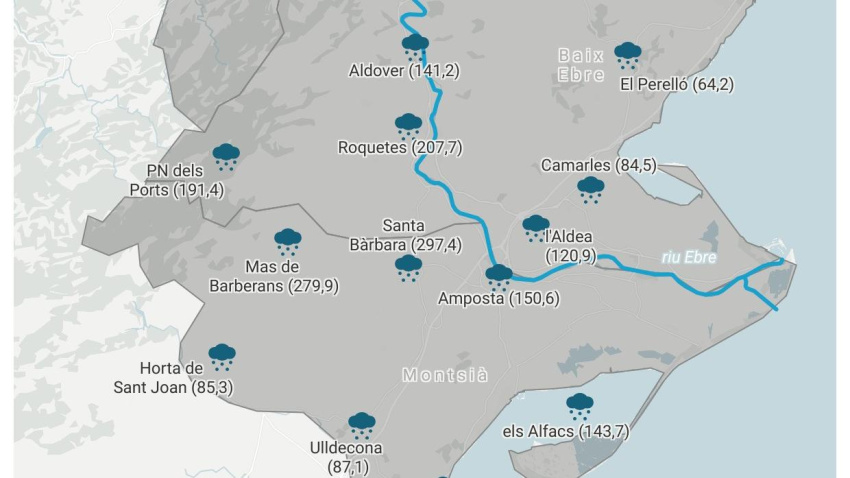 lluvias en la comarca del Montsià y Baix Ebre