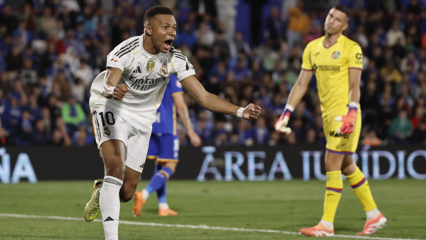 Mbappé celebra el gol del Real Madrid al Getafe