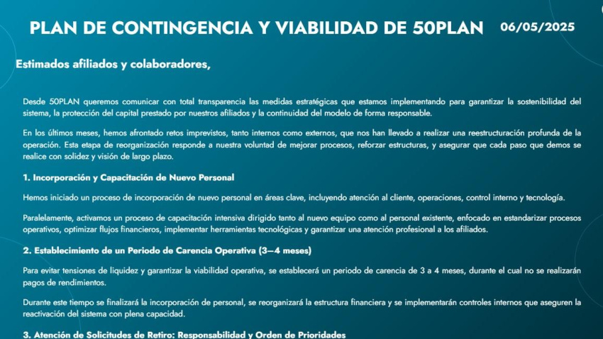 Mensaje en la web de la plataforma denunciada