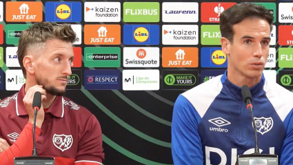 Balliu e Íñigo Pérez, en la rueda de prensa del Rayo Vallecano