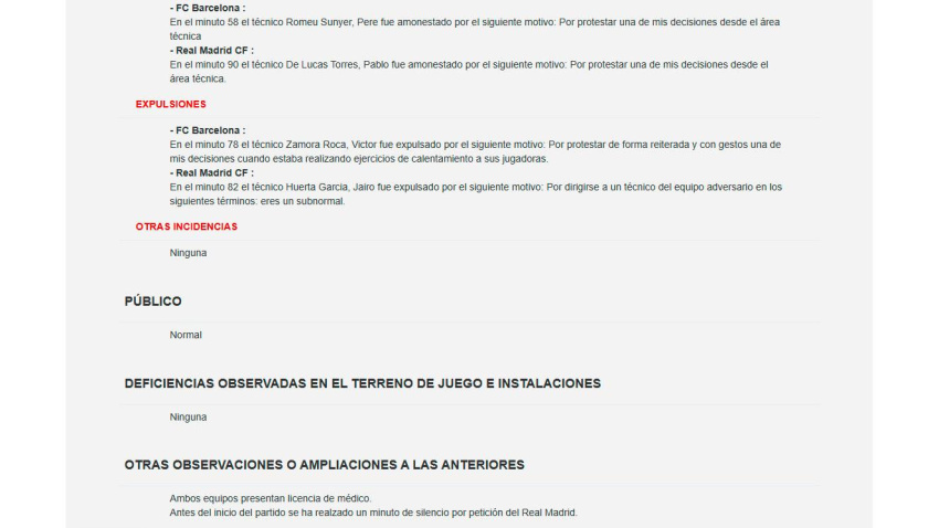 Acta del FC Barcelona-Real Madrid de la Liga F