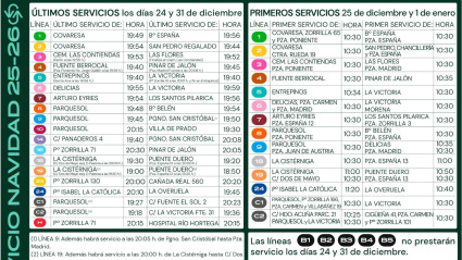 Modificación de los horarios de AUVASA en Navidad