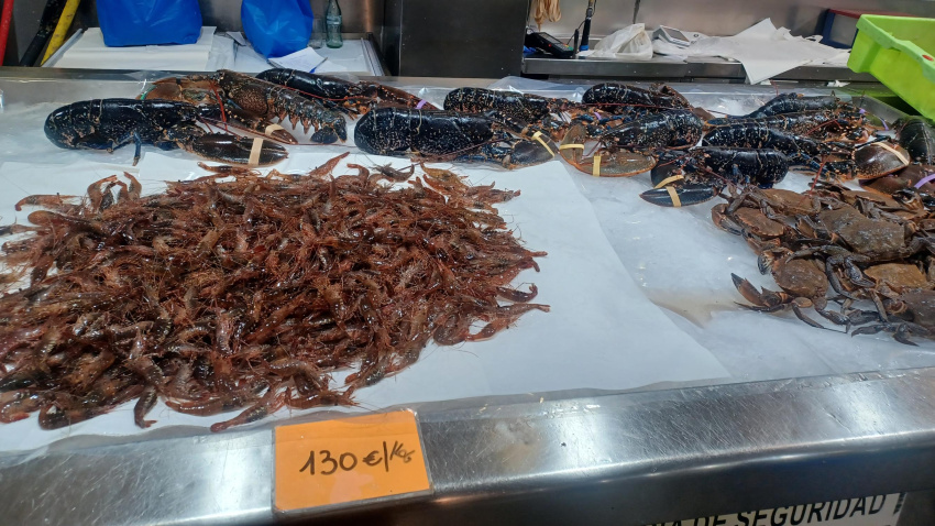 Camarones en el mercado de la plaza de Lugo