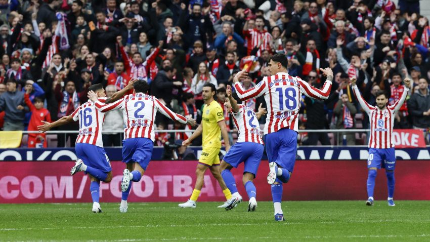 Nauhel Molina celebra su gol, en el Atlético - Getafe