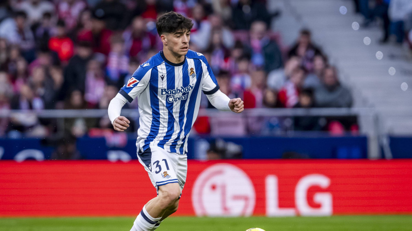 Jon Martín, jugador de la Real Sociedad, durante un partido esta temporada