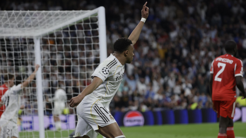Mbappé celebra su gol en el Real Madrid - Bayern