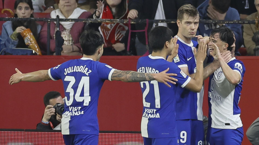 Los jugadores del Atlético celebrando el 1-1 contra el Sevilla