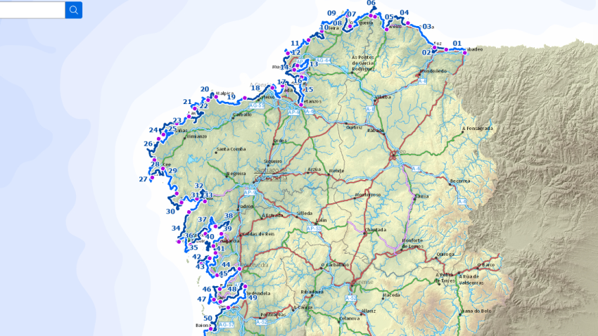 Captura del mapa con las 52 etapas que propone El Camino del Litoral