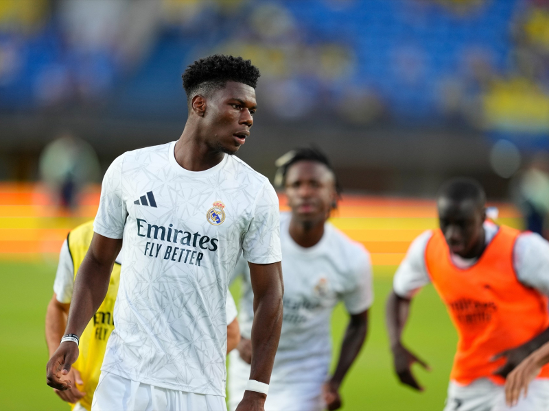 Aurelien Tchouameni durante el calentamiento previo al partido frente a Las Palmas