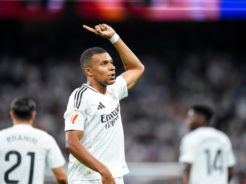 Kylian Mbappé celebra un gol en el Santiago Bernabéu