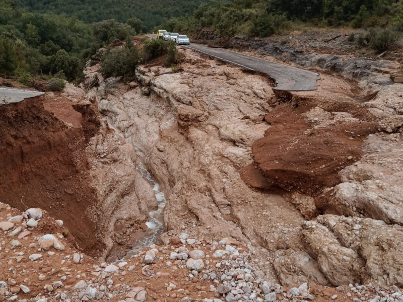 Corte de carretera en la Sierra de Guara debido a los desprendimientos causados por las lluvias. Foto: GOBIERNO DE ARAGÓN