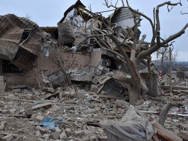 Un edificio destruido en Ucrania