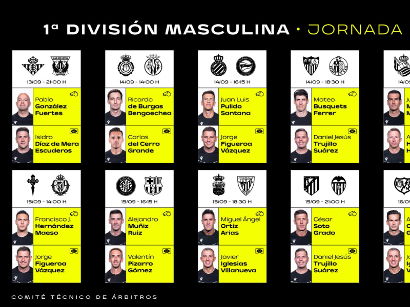 Designaciones arbitrales para la 5ª jornada de Primera División.