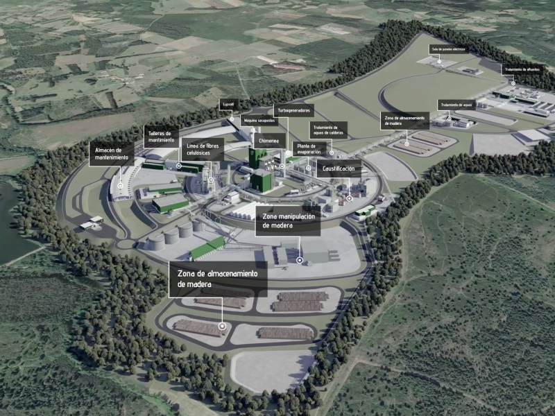 Recreación de una vista aérea del futuro complejo industrial de Greenfiber