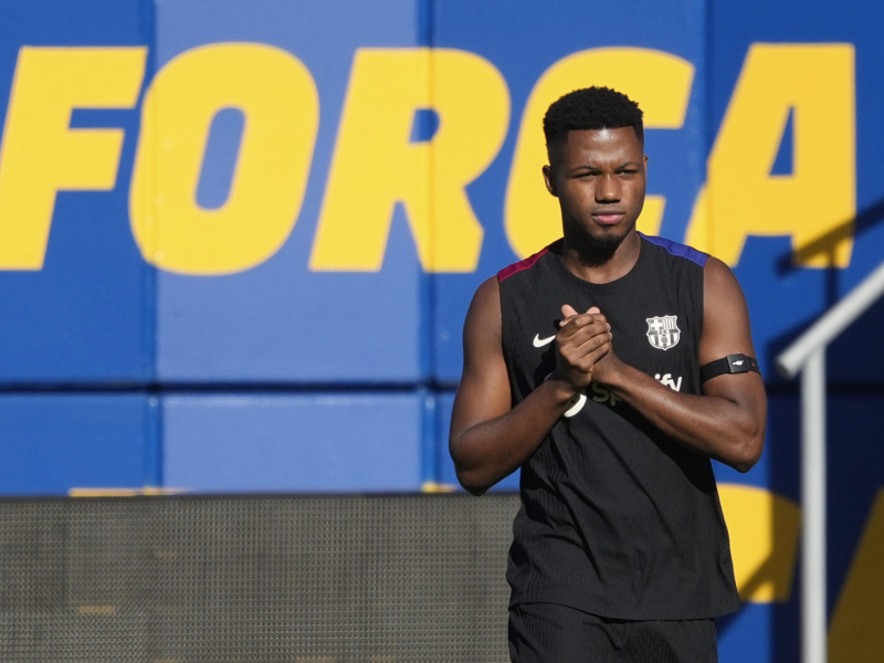 Ansu Fati durante un entrenamiento del Barcelona.