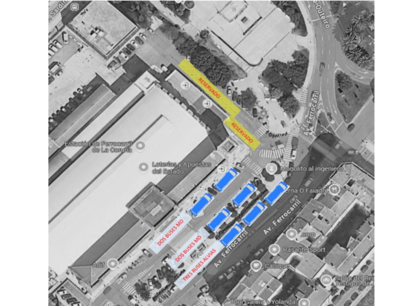 Plano de los trasbordos al bus en la estación de A Coruña