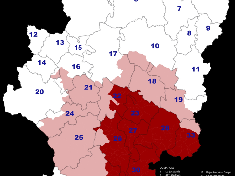 Mapa de las zonas más afectadas por la sequía en Aragón.