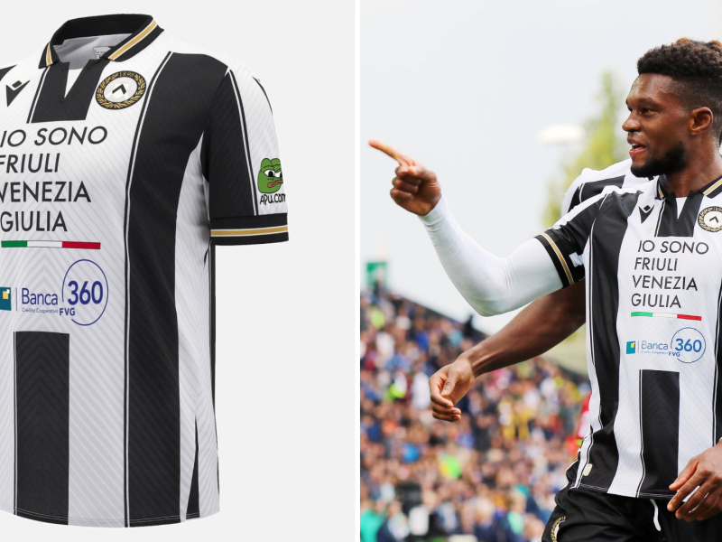 Imagen de la camiseta de Udinese con su curioso patrocinador