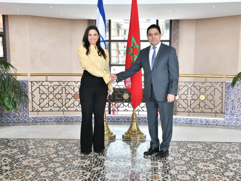 Menteri Dalam Negeri Israel Ayelet Shaked dan Menteri Luar Negeri Maroko Nasser Bourita