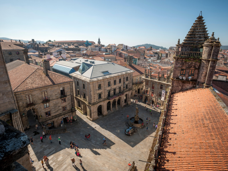 Vista desde el tejado de la Catedral de Santiago de Compostela, UNESCO, Santiago de Compostela, A Coruña, Galicia, España