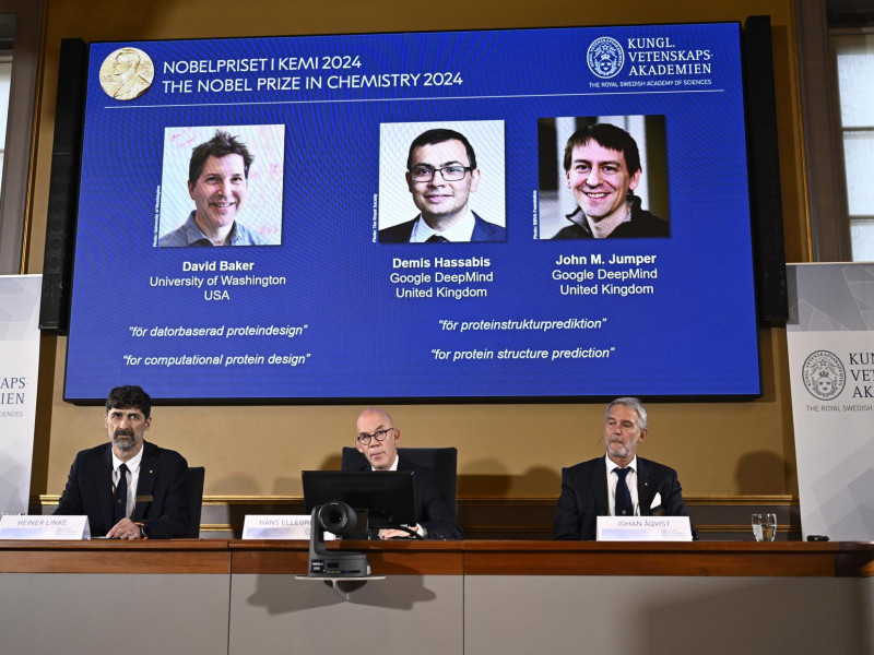 Anuncio de los ganadores del Nobel de Química 2024 en la Real Academia Sueca