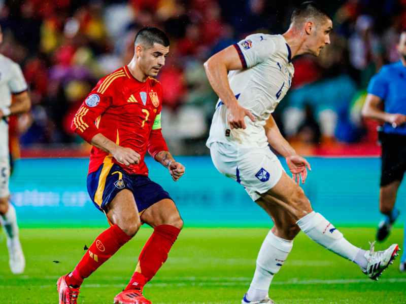 Álvaro Morata, in action during the game between Spain and Serbia, in Córdoba, in the League of Nations