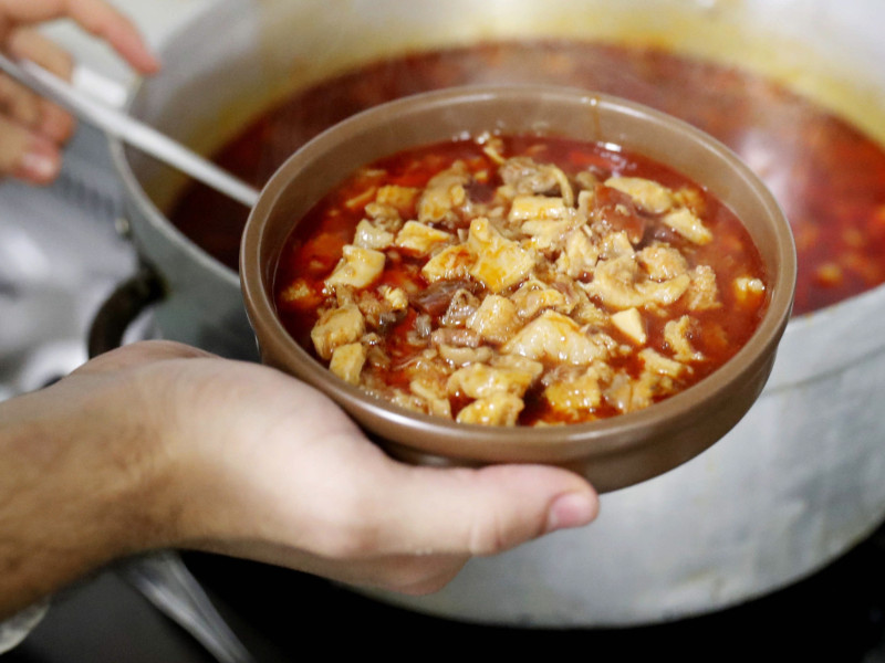 Plato de callos del menú del Desarme, típico de Oviedo