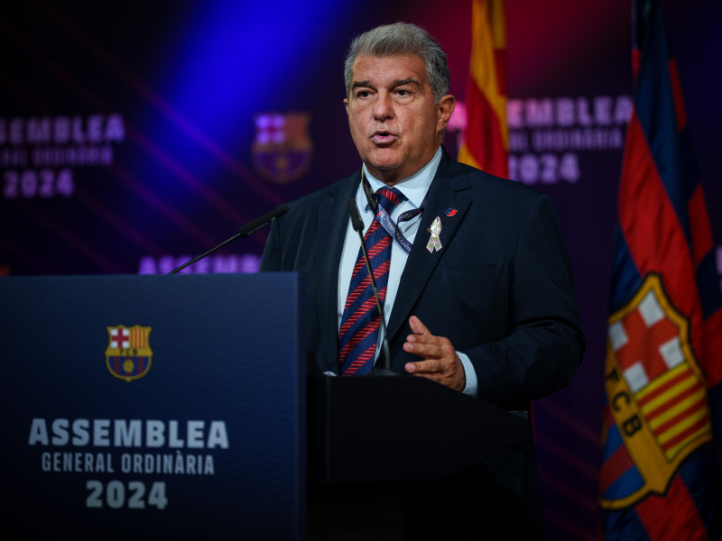 Joan Laporta, durante el discurso inaugural de la Asamblea del Barcelona.