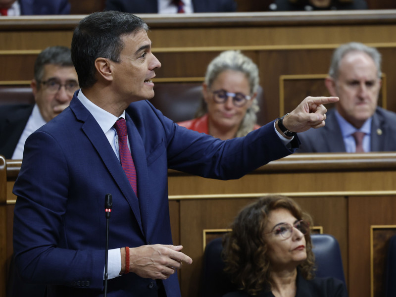 El presidente del Gobierno, Pedro Sánchez interviene en la sesión de control celebrada este miércoles en el Congreso