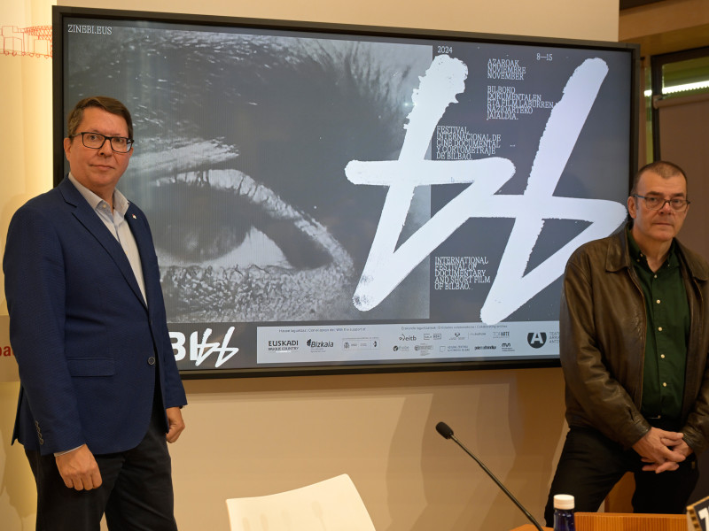 Gonzalo Olabarría y Joseba Lopezortega en la presentación de Zinebi 2024