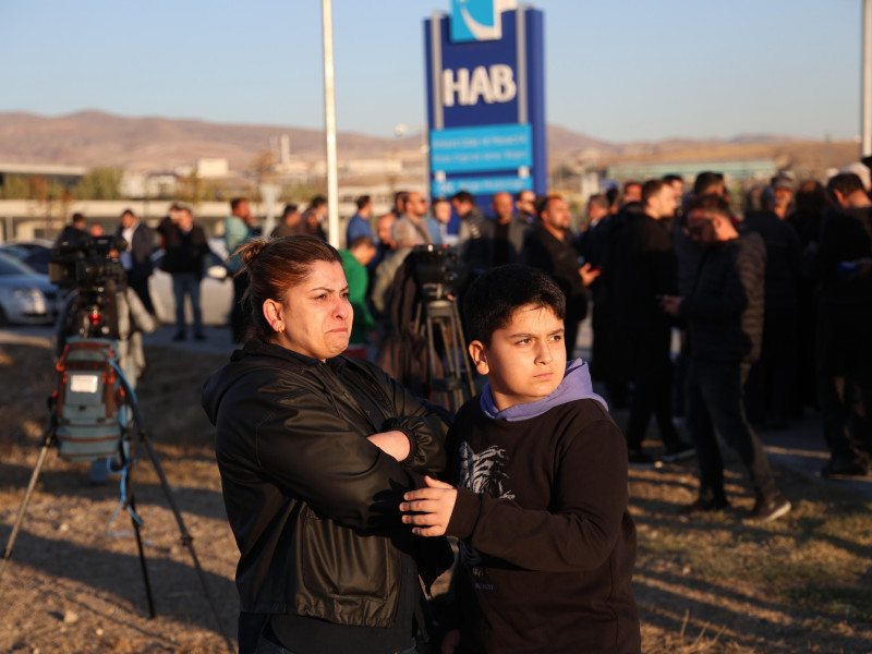 Relatives of employees wait outside following a terror attack at (TUSAS) Turkish Aerospace and Aviation Center's headquearter in Ankara, Turkey 23 Ocober 2024