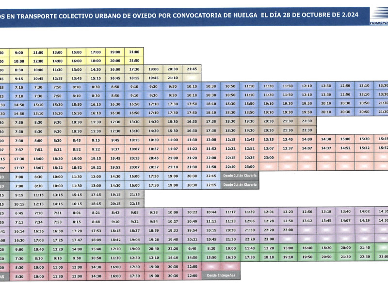 Servicios mínimos del autobús urbano de Oviedo (28 de octubre de 2024)