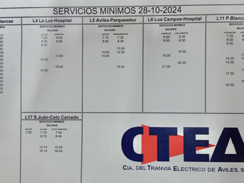 Layanan minimum bus kota Avilés (28 Oktober 2024)