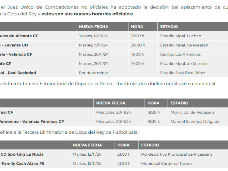 Nuevos horarios