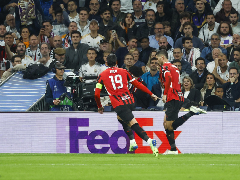 Morata celebra el gol del Milan al Real Madrid