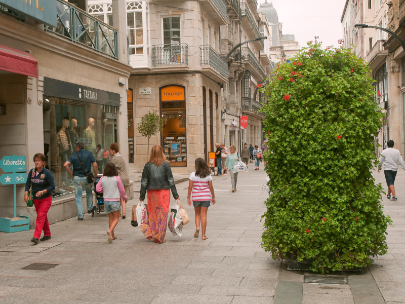 Calle peatonal, Vigo, provincia de Pontevedra, región de Galicia, España, Europa