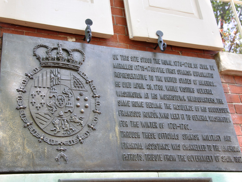 Placa en homenaje a Juan de Miralles, en Philadelphia, Pennsylvania