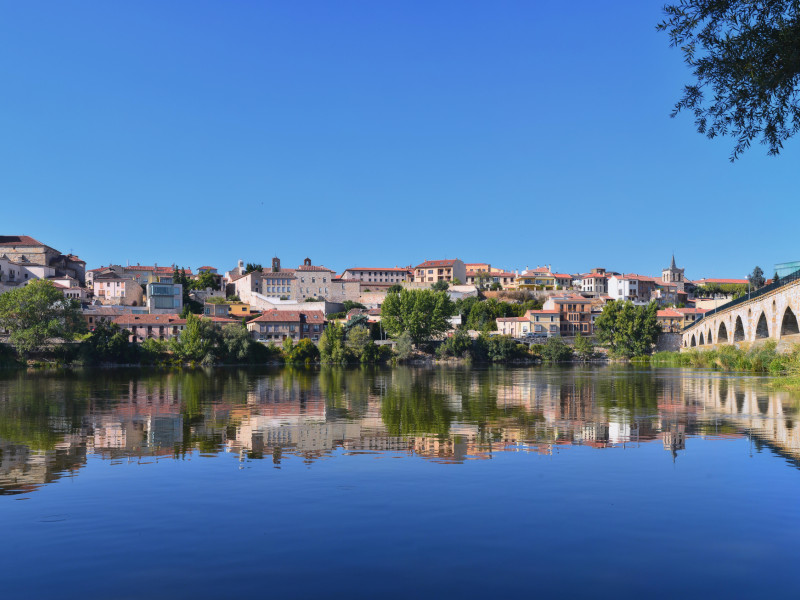 Vista panorámica de Zamora en España desde el río Duero