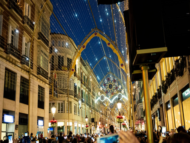 Luces de Navidad de Málaga en la Calle Marqués de Larios. Andalucía. España