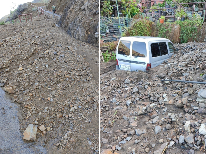 Desprendimiento de tierra por las lluvias en El Draguillo-Benijo, en Santa cruz de Tenerife