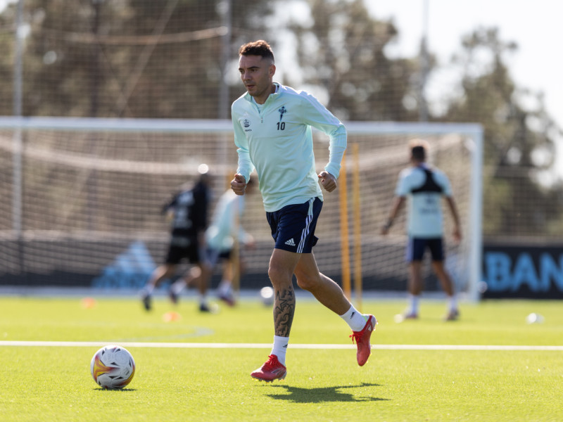 Iago Aspas en un entrenamiento con el RC Celta