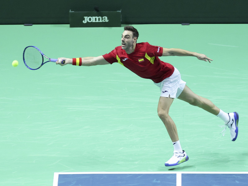 Granollers durante su partido de dobles frente a la pareja de Países Bajos Wesley Koolhof y Botic Van de Zandschulp