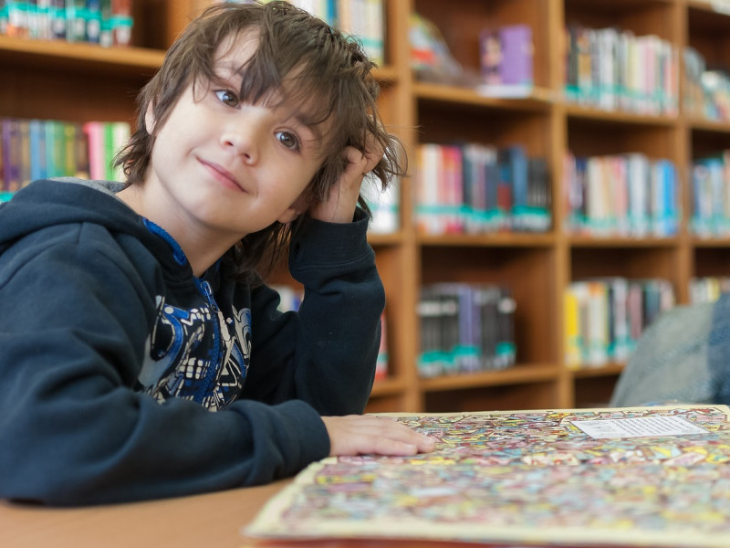 Alumno en la Biblioteca de una escuela.