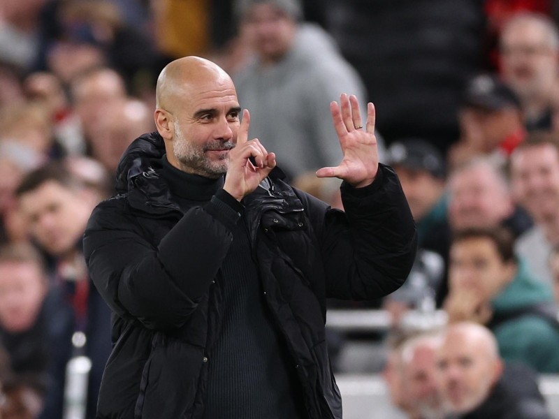 Pep Guardiola, entrenador del Manchester City, en Anfield