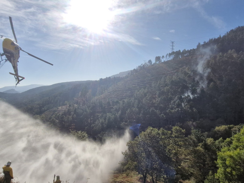 El medio aéreo realiza la práctica de descarga, bomberos de Bizkaia