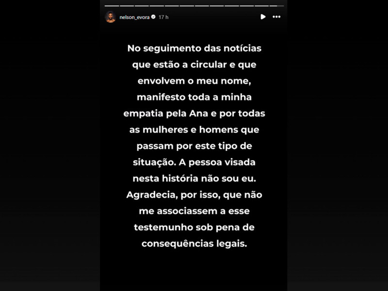 Nelson Evora se defiende en Instagram de las acusaciones.